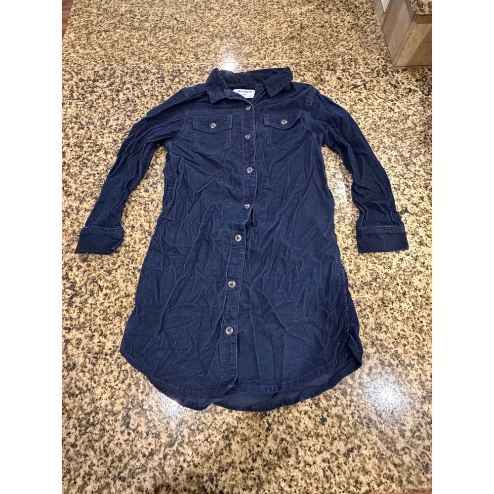 Old Navy Girls Navy Blue Corduroy Long Sleeve Button Front Shirt Dress Size S 6